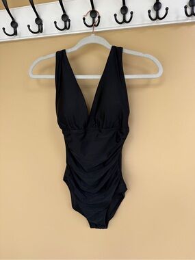 J. Crew Black V-Neck Ruched One-Piece Swimsuit - Size Small - NWT + Liner